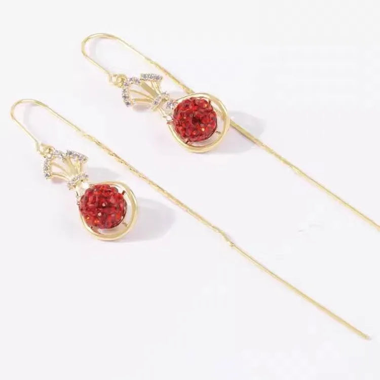 Hypoallergenic Needle Red Money Bag Earrings Full Zircon Sparkling Earrings for Girls Accessory for Women Gold Plated Earring