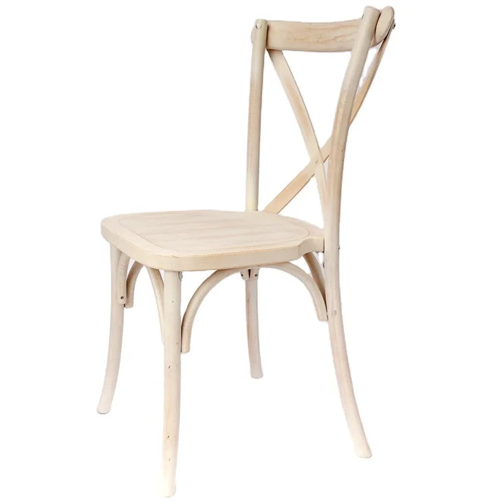 Reasonable Price X Back Antique Washed Wood Cross Back Dining Chair for Vineyard Rustic Hotel Restaurant Wedding Event Furniture