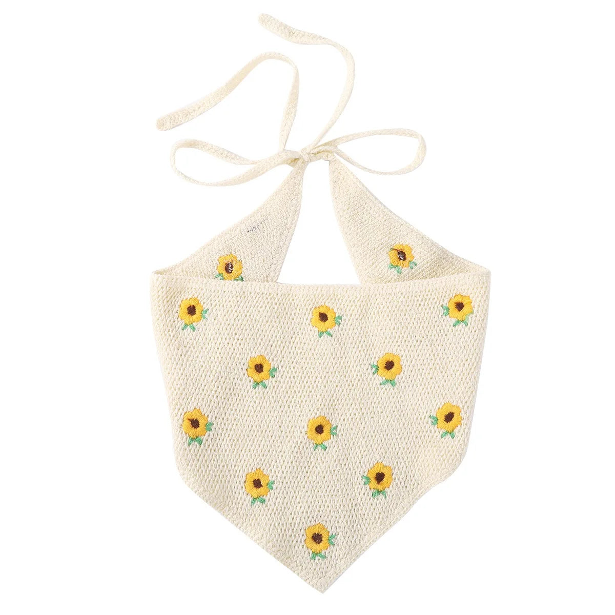 Q&Y French Sweet Girl Bohemia Summer Holiday Travel Photo Embroider Crochet Daisy Flower Light Beige Cotton Triangle Hairband