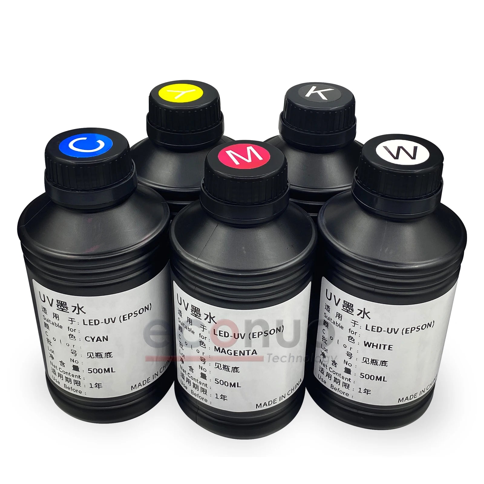 500ML LED Epson UV Ink Neutral/Hardness C M K W Y for Epson DX5 DX7 XP600 Printhead for LED UV Flatbed Printers