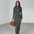 Hot Sale Women's Casual Maxi Dress Fashion O Neck Long Sleeve Slim Hip Solid Color Ladies Elegant Dresses Women