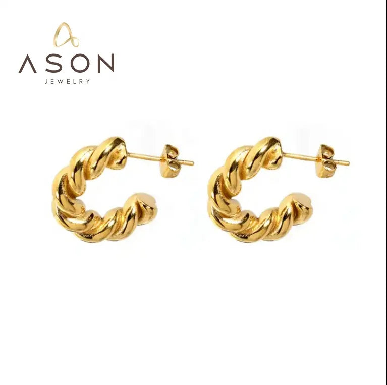 Ason 18K PVD Gold Plated Cute Rope Chain Fashion Unique Hoop Earring Wholesale Custom Stainless Steel Jewelry Earrings for Women