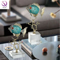 Modern European Style Metal Desktop Ornament With Crystal Base High-end Gold Blue Fish Home Decoration for Bedroom Living Room