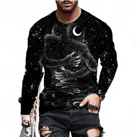 Hot Sell Men's Animal Print T Shirt Long Sleeve Crew Neck Tee Casual Tops Vintage Retro Shirt for Men Streetwear Hip Hop Shirt