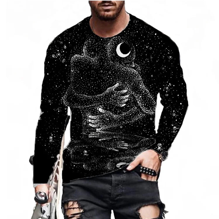 Hot Sell Men's Animal Print T Shirt Long Sleeve Crew Neck Tee Casual Tops Vintage Retro Shirt for Men Streetwear Hip Hop Shirt