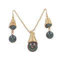 JX73 Pearl Earrings  With Long Chain Necklace Gold Jewelry Set