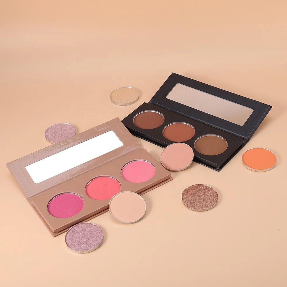 OEM Dark Brown Cardboard 3 Color Pigment Blush Custom Palette