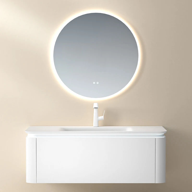 Fashion White Wall Hung Sink Bathroom Cabinet Set With Smart Mirror