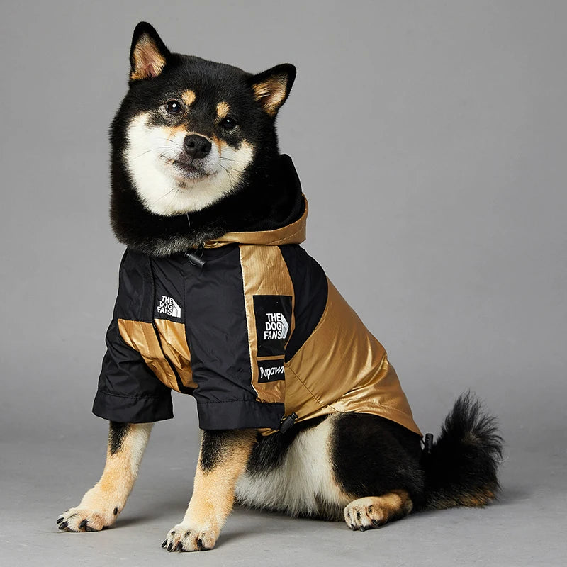 Factory Manufacturer Wholesale Luxury Modern Waterproof Eco-Friendly Polyester Print Gold Color Classic Dog Raincoat Large Pet