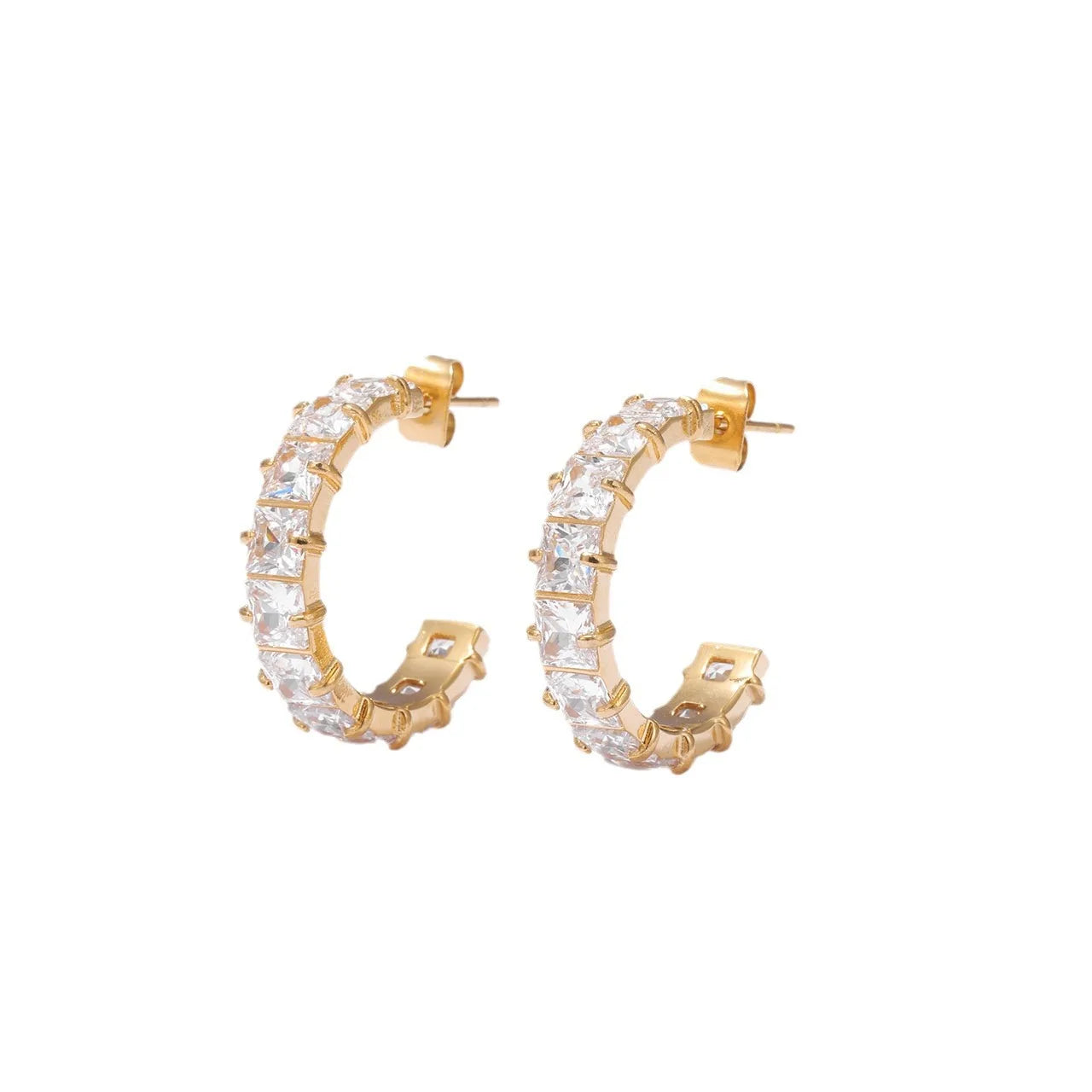 Gold Plated Stainless Steel Fashion Earrings C Shape Zircon Exquisite Personalities Jewelry Accessories Party Gifts for Women
