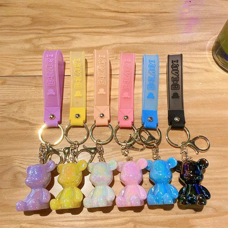 Creative Cute Electroplated Colored Bear Couple Bag Pendant Car Keychain Exquisite Cartoon Doll Keyring