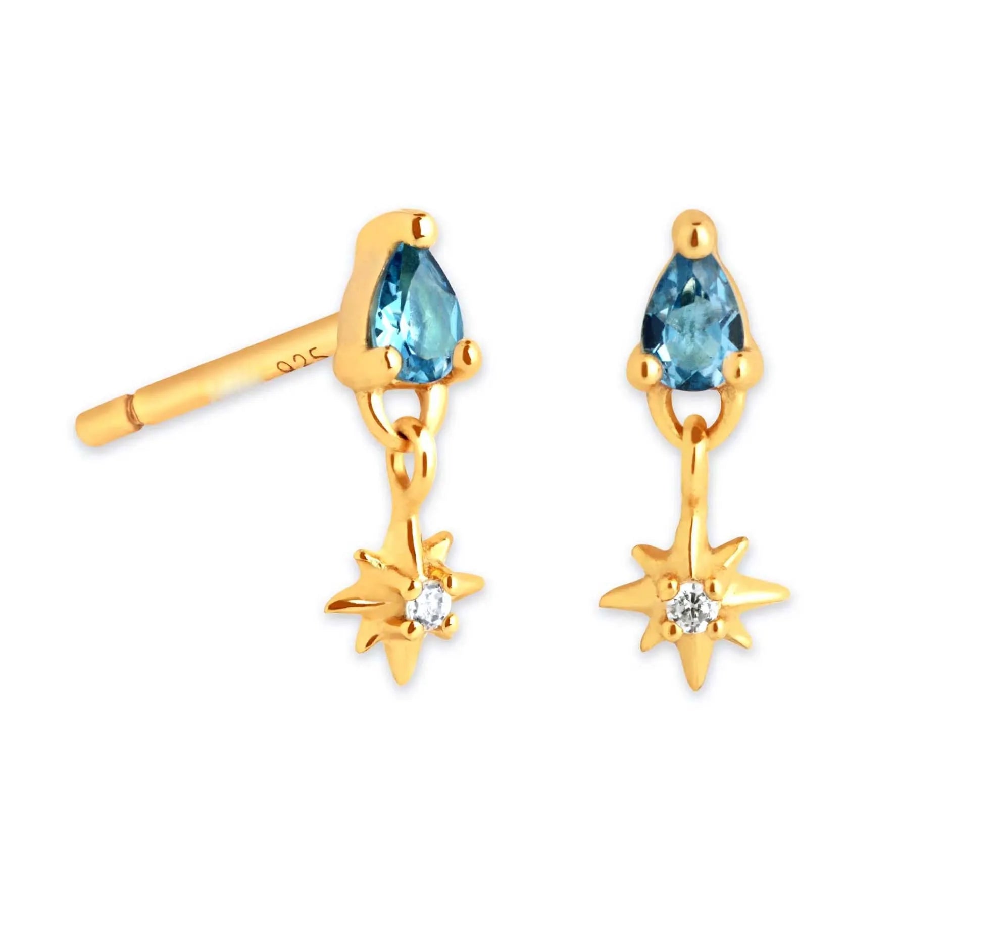 Milskye Fine Wedding Jewelry for Women 925 Silver 18k Gold Blue Topaz Zircon Star Charm Studs Earrings