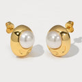 Vintage Brass Plated 18k Gold Stud Earrings With High Shine Pearls Custom Temperament Jewelry