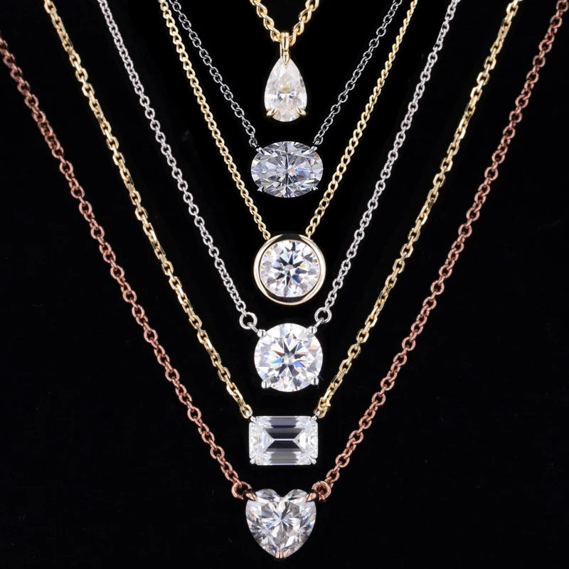Starsgem Classic Jewelry 1CT D Color VVS Moissanite Gemstone Chain 14K Gold Necklace Solitaire Pendant