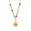 New Fashion Design 18K Gold Plated Colorful Beads Necklace Non Tarnish Stainless Steel Turquoise Necklaces Women Jewelry
