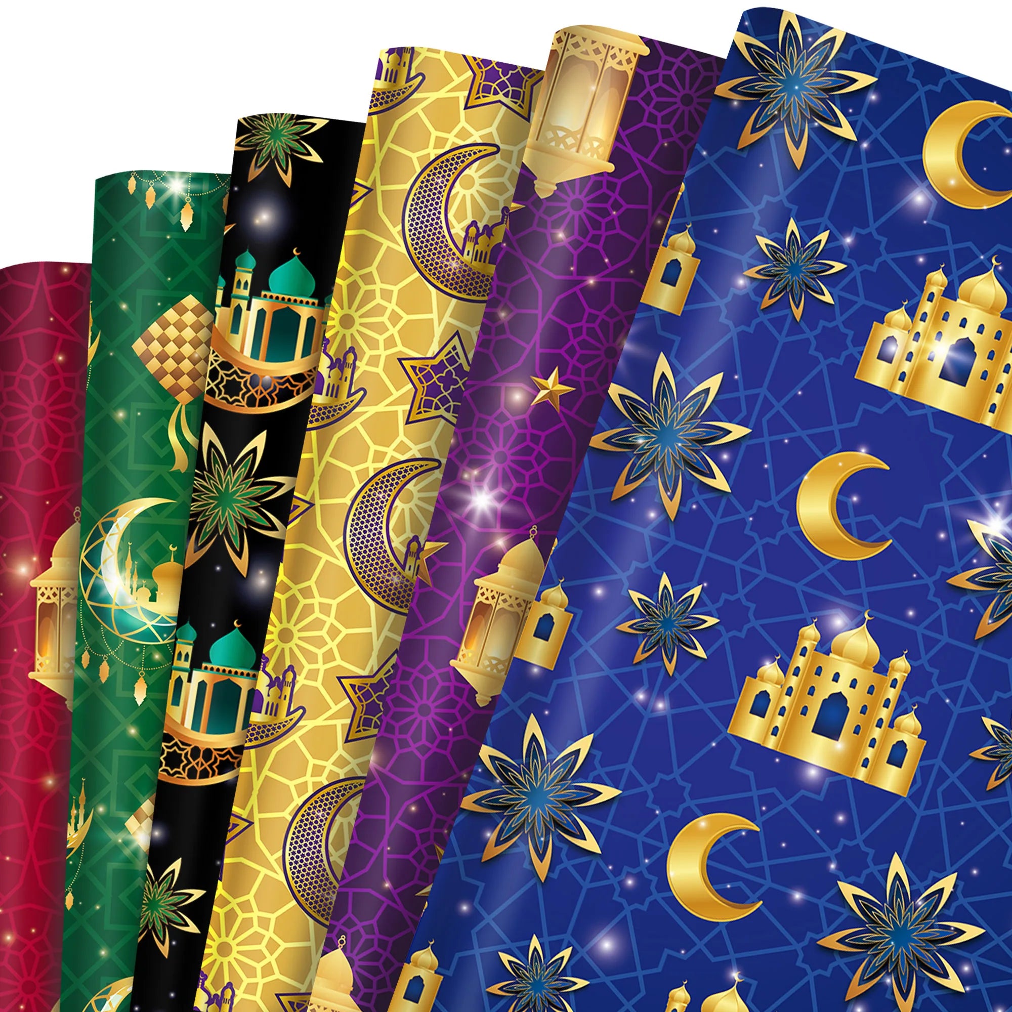 Huancai Eid Mubarak Wrapping Paper Sheets Moon Lantern Print Gift Wrapping Paper Candy Packing for Muslim Ramadan Party Supplies
