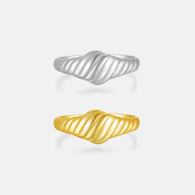 FUAMAY 18K Gold Plated 925 Sterling Silver Casual Rings Simple Wide Twist Adjustable Ring for Ladies