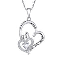 I Love You Mom 925 Sterling Silver Rhodium Plated Cubic Zirconia Heart Pendant Necklace for Engagement Wedding Party Mother's