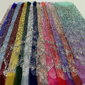 DS Factory Wholesale Gradient Pattern Sequin Lace Exquisite Wedding Dress Evening Dress Beaded Tube Embroidered Mesh Fabric