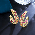 Triple Circle Round Double Sided Pink Red Cubic Zirconia Paved 18K Gold Plated Big CZ Hoop Earrings for Women Party