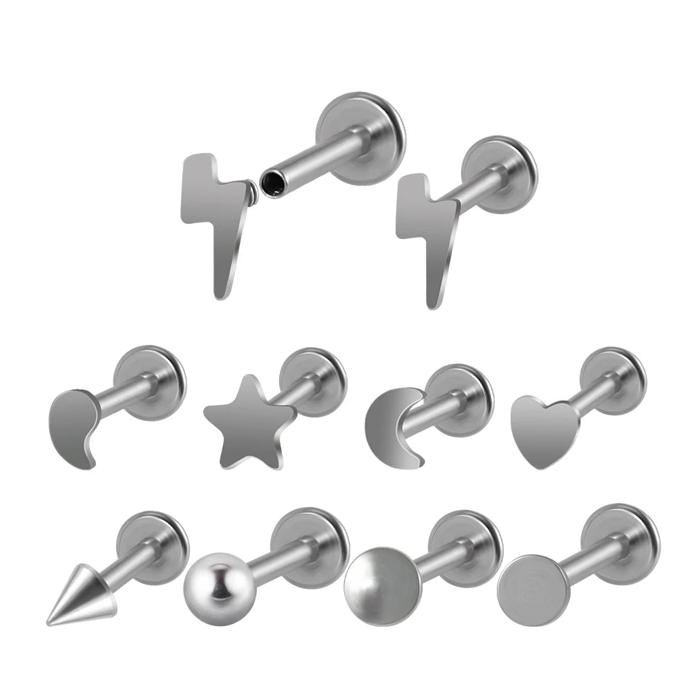 G23 Titanium Body Piercing Jewelry Heart Ball Moon Labret Stud Ring Ear Tragus Cartilage Ball Cheek Piercing for Weddings