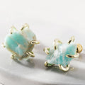 Boho Minimalist 14k Gold Irregular Gemstone Raw Crystal Quartz Natural Stone Stud Earrings Claw Nail Raw Gemstone Earrings