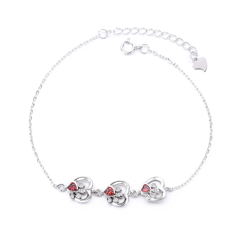 Authentic 925 Sterling Silver Bangle Fashion Romantic Heart-shaped Elegant Design Zircon Adjustable Bracelet