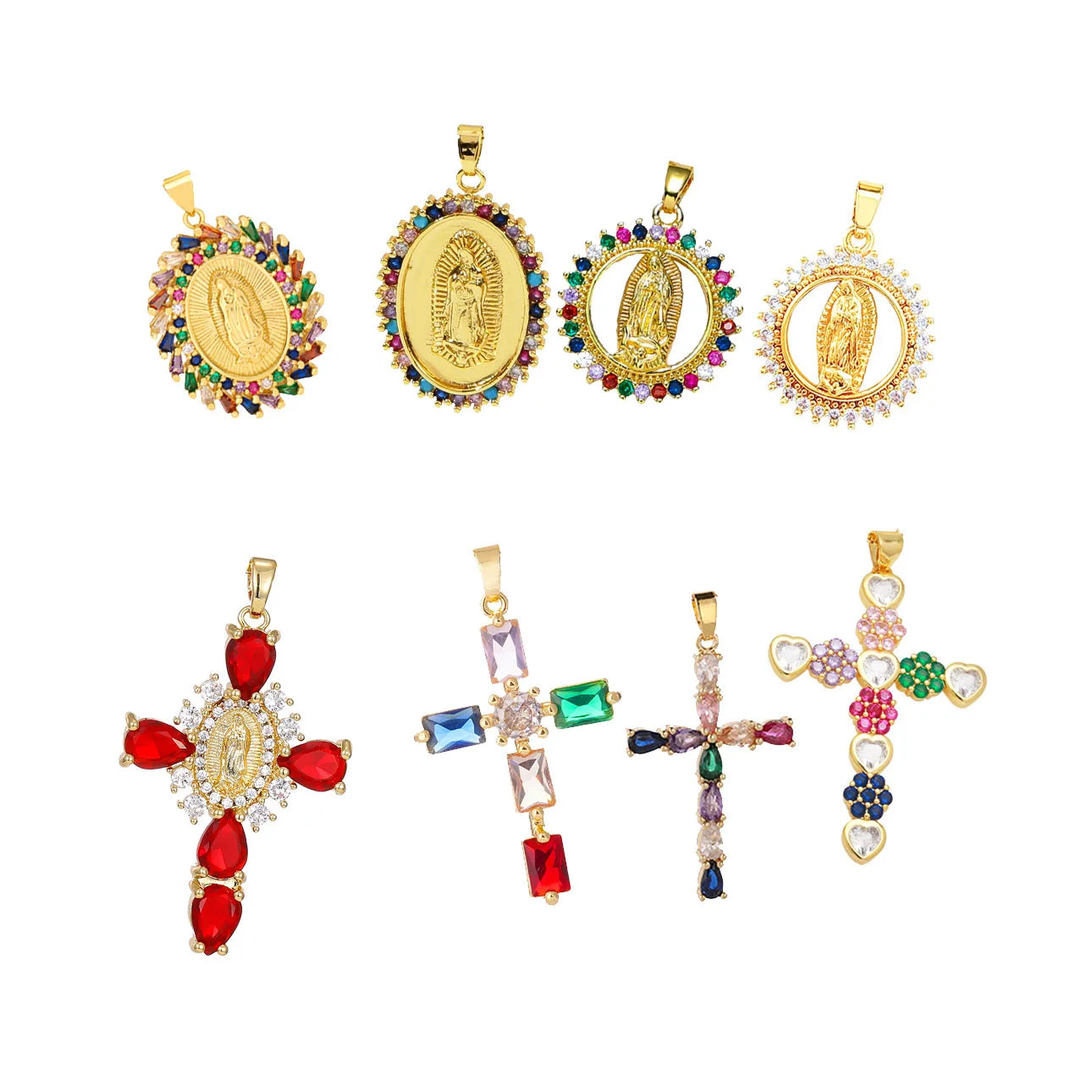 ODM Luxury Colorful Teardrop Crystal Zircon Cross Pendant Necklace Religious Serenity Prayer Virgin Mary Cross Necklace