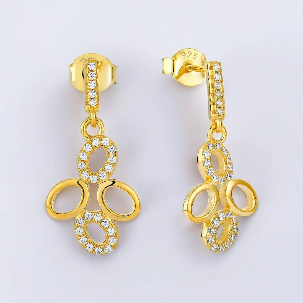 QX Custom OEM Women Zircon Gemstone Fine Jewelry Luxury 925 Sterling Silver 18K Gold Plated Studs Drop Earrings