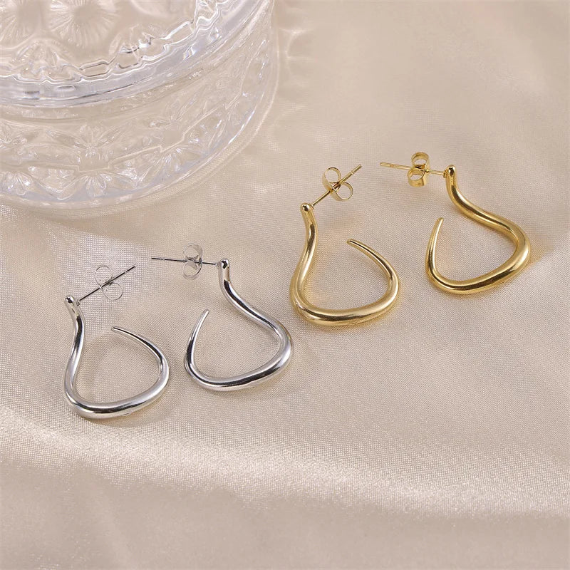Stainless Steel Chunky Hoop Earrings Jewelry for Women 18K Gold Plated Statement Earrings Wholesale