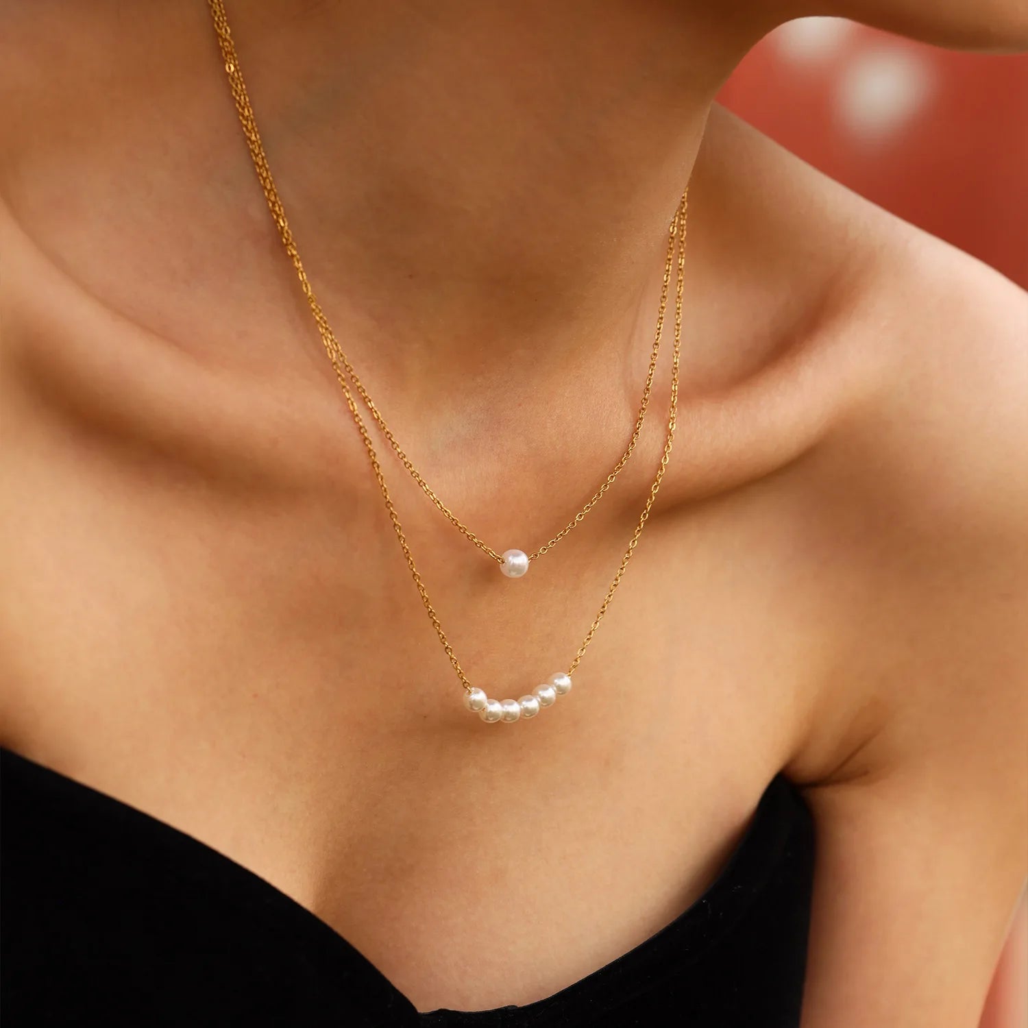 Natural Pearl Necklace 18K Gold Plated Stainless Steel White Shell Beads Necklace Women Jewelry Wholesale