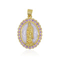 Gold Hip Hop Iced Out Artificial Diamond Shell Oval Virgin Mary CZ Pendant