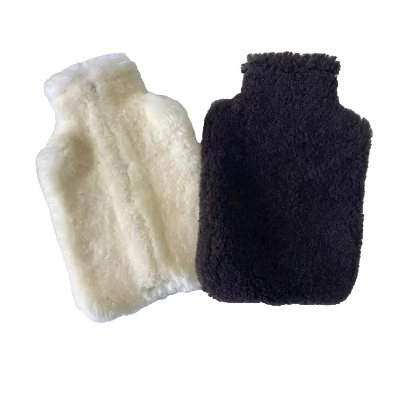 Sample Support Black Color Sheepskin Hot Water Bottle Cover With Zipper Homewear Use