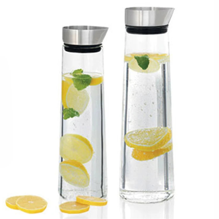 Handmade 50 Ounces Borosilicate Glass Pitcher with Lid 1L Capacity Water Jug Hot/Cold Beverages Coffee Tea Juice Lemon Ice Juice