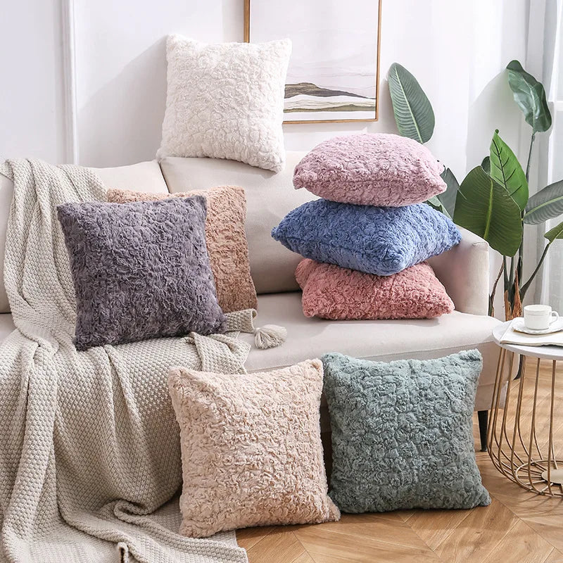 Custom Office Cushion Cover Double-sided Solid Throw Cushion Cover Embossed Rabbit Plush Pillow Cover With Hidden Zipper