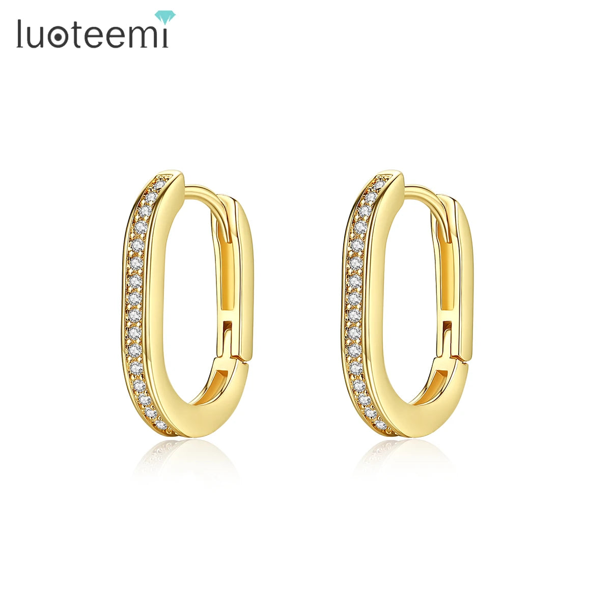 LUOTEEMI Huggie Cubic Zirconia Earing Gold Plated Iced Out 24K Golden Girl Boss Woman Earring Hoop