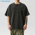Custom Logo Acid Wash T-shirt High Street Fashion Men's T-Shirt 300 Gsm Sportswear Oversized Cotton 0-Neck  Men Tee Shirts