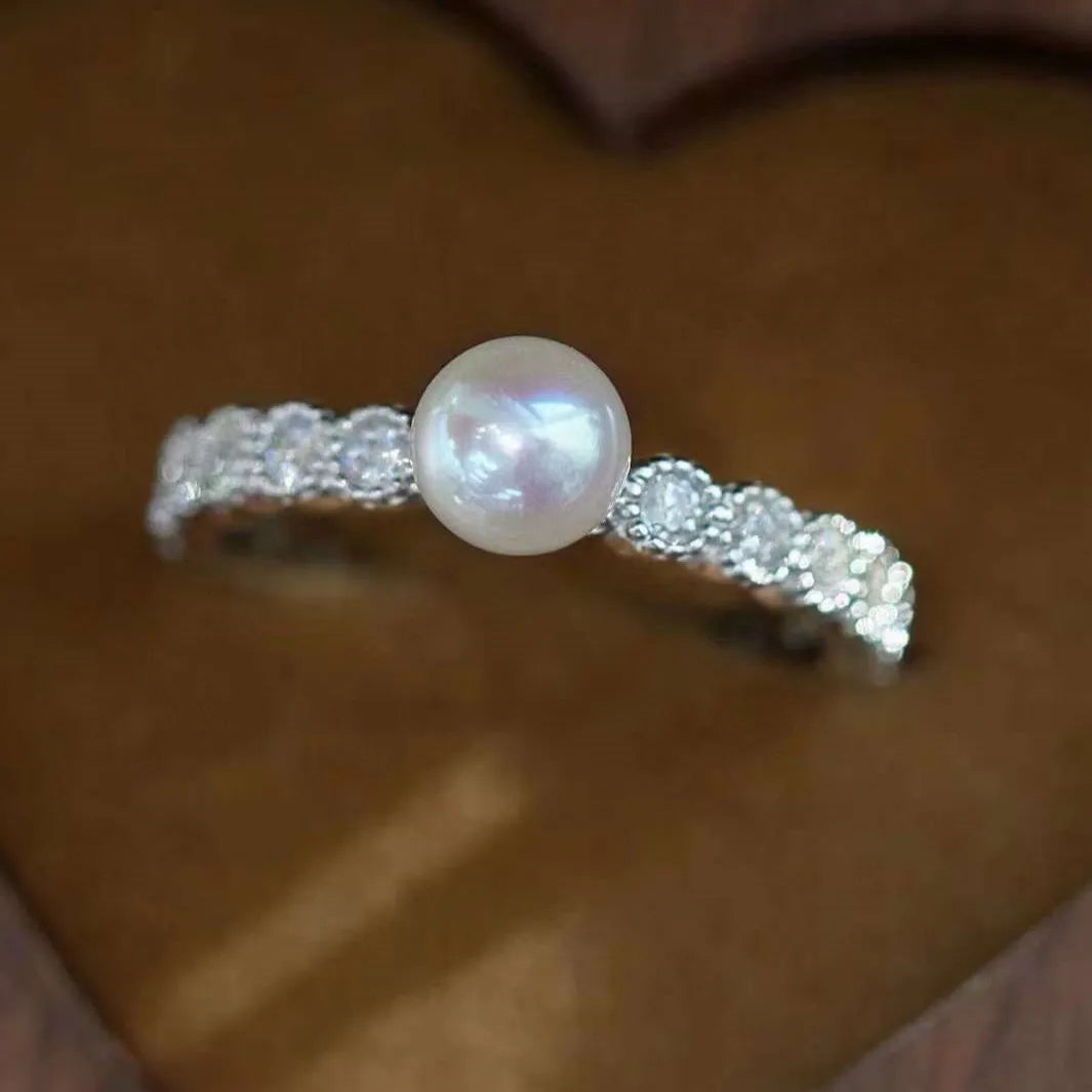 Brass Platinum Plated AAAA Grade Luxury Ring 4-5MM Natural White Freshwater Pearl Shape Slight Flaw Women's Jewelry for
