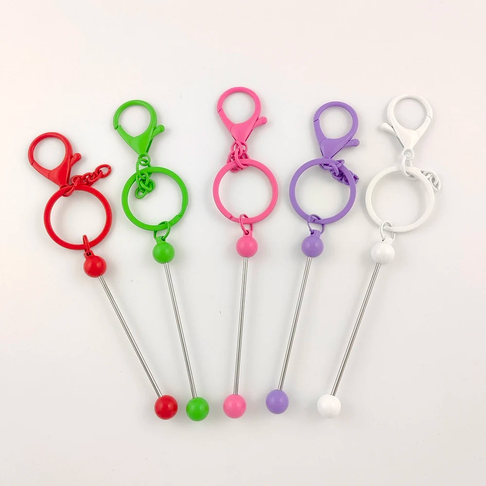 RTS 2mm Metal Blank Bedable Key Chain Bar Paint Plated Colorful Tazer Loop Clasps Key Holder DIY Add Beads Bar Beadable Keychain