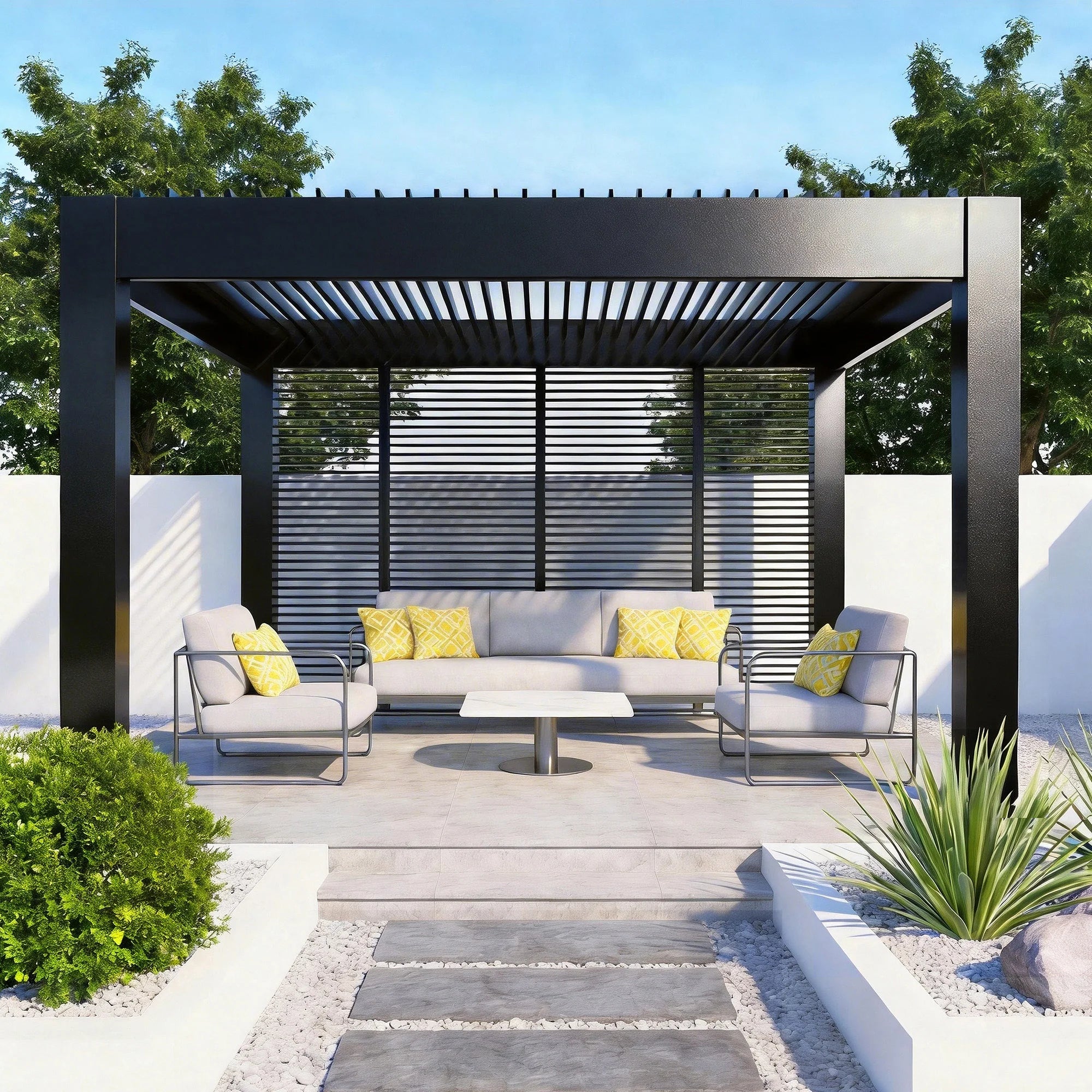 Modern Smart Outdoor Rainproof Cover Roof System Structure Adjustable Motorized Bioclimatic Louvered Aluminum Gazebo Pergola