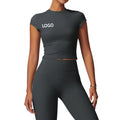 Elegant Women High Collar Yoga Shirts Short Sleeve T-shirt Running T-shirts Workout Yoga Wear Sportswear