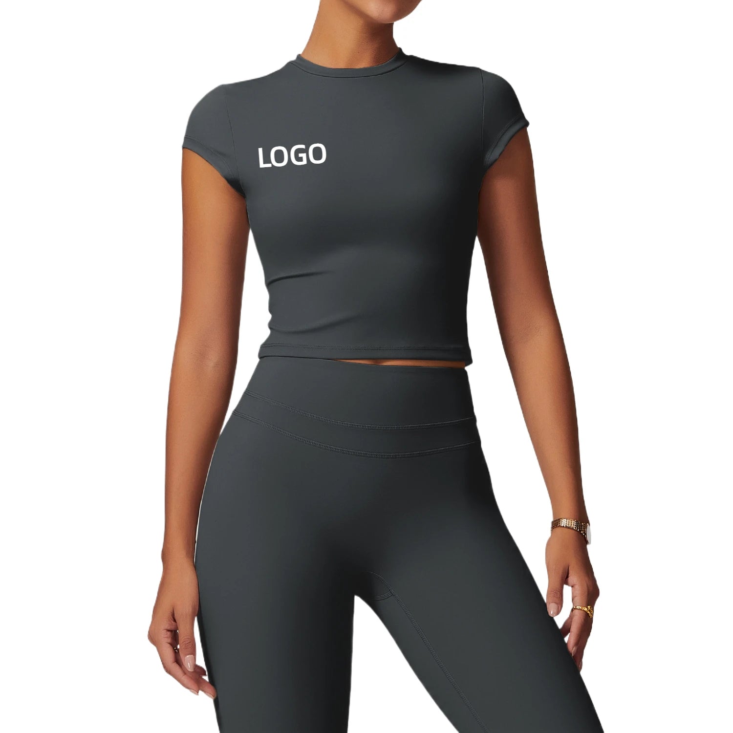 Elegant Women High Collar Yoga Shirts Short Sleeve T-shirt Running T-shirts Workout Yoga Wear Sportswear