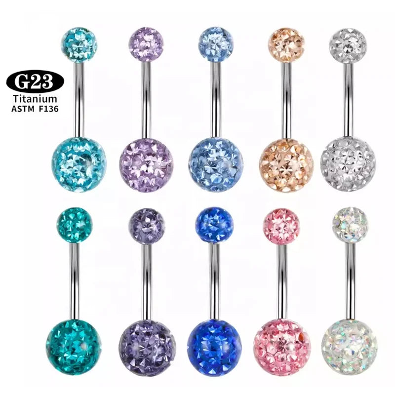 G23 Titanium Banana Navel Barbell with Epoxy Balls Short Belly Piercing for Wedding Engagement Orthodox Children's Jewelry