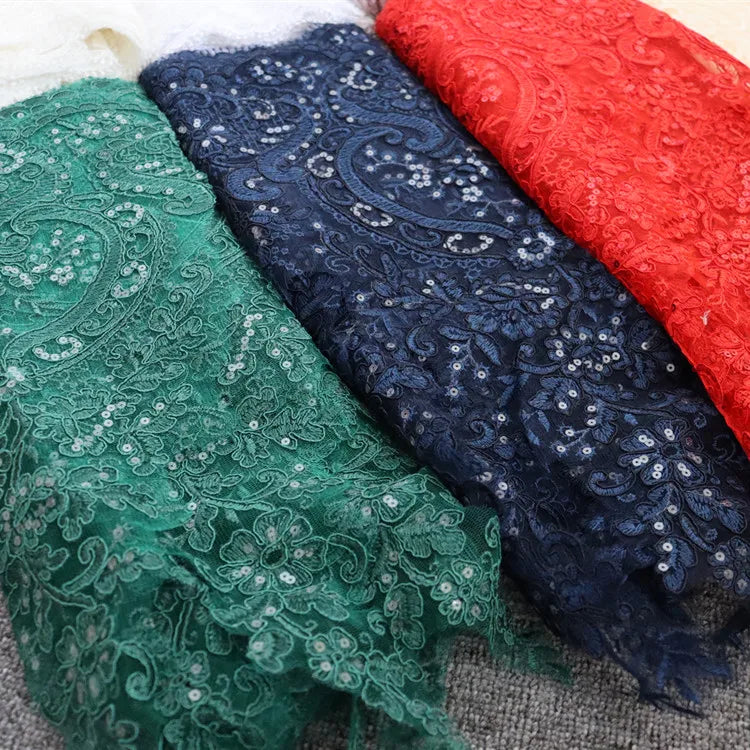 Handmade Super Wide 50cm Sequin Embroidery 100% Polyester Lace Mesh Fabric China 7-Day Sample Lead Time Wedding Dress Costume