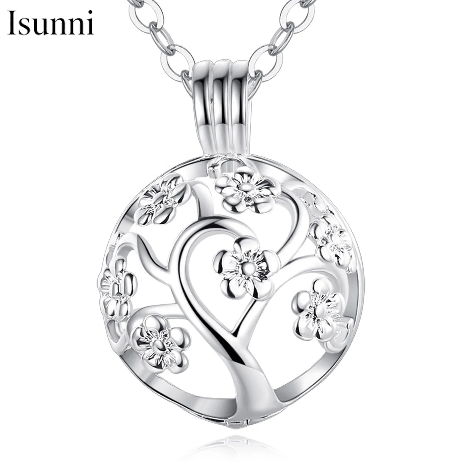 Isunni Jewelry Alloy Silver Plated Trendy Flower Cage Angel Caller Harmony Bola Ball Women's/Unisex Anniversary Necklace