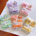 Girl's Cartoon Flower Hair Scrunchies Set Fashion Fabric Bow Hair Clip Set