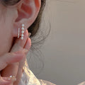 Delicate Gold Plated Double Layer S925 Silver Post Fresh Water Pearl Vintage Earrings Pave Inlaid Zircon Geometric Stud Earrings