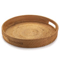 Retro Style Natural Eco-friendly Home Decoration Brown Food Round Wicker Rattan Tray With Rattan Handle
