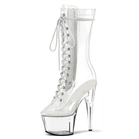 New Transparent 17cm Stripper Heels Round Toe 7 Inch Model Stiletto Thin Heels Lace-up Summer Nightclub Pole Dancing Ankle Boots