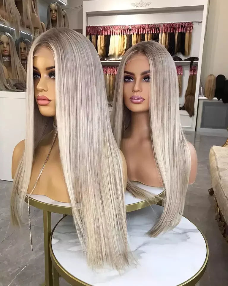 Top Lace Single Donor Highlights Ash Blonde Color Wig Raw Human Hair Invisible HD Lace Frontal Wigs for Woman